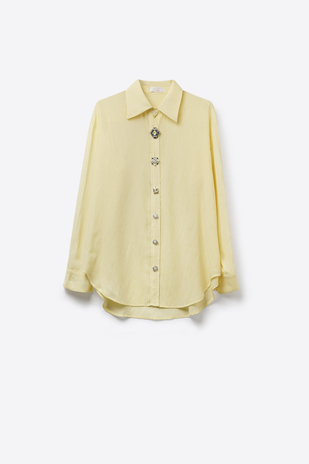 UNIKCOSA Butter Yellow Embellished Button-Down Blouse in tencel fabric