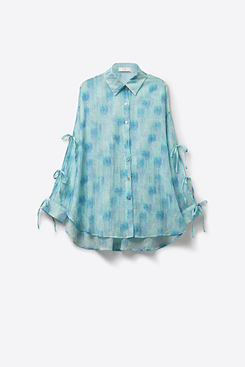 oversized light blue Tie-Sleeve Button-Up Shirt