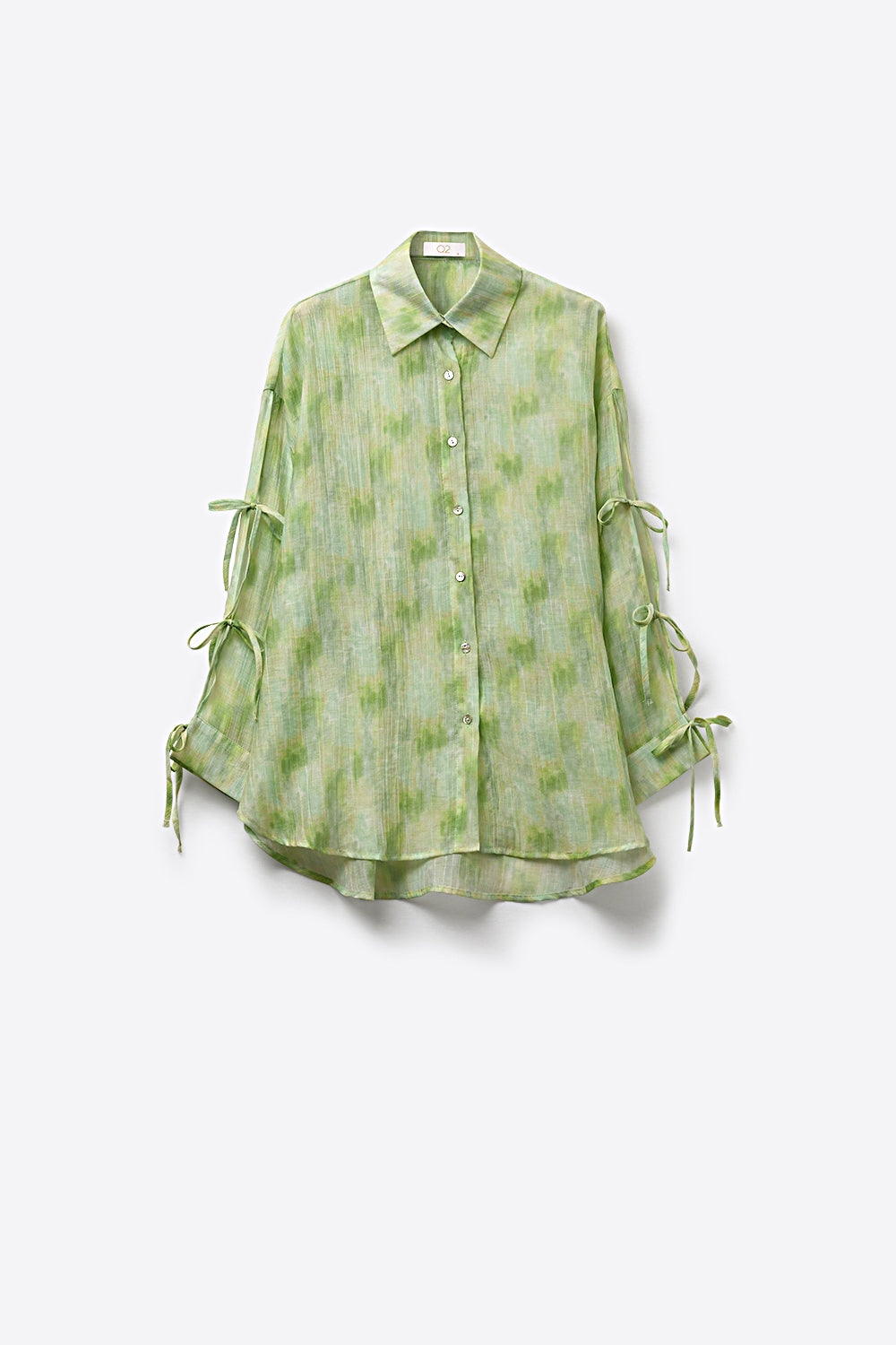 oversized Light Green Tie-Sleeve Button-Up Shirt