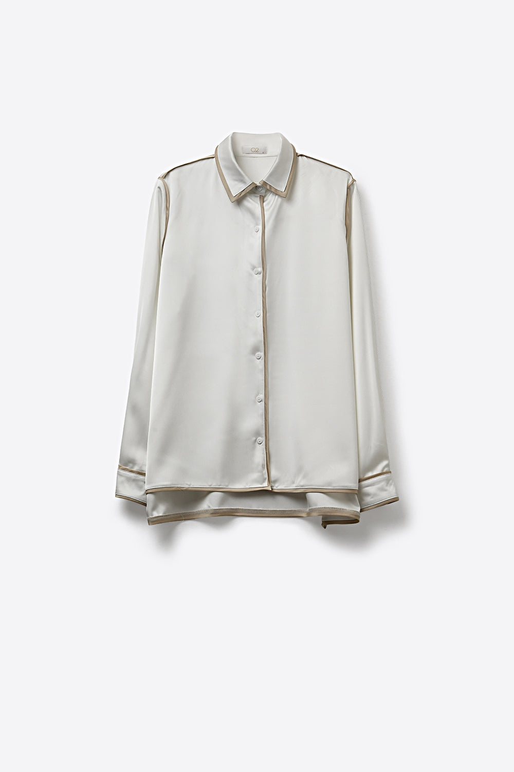Cream Satin Button-Down Shirt with Contrast Trim