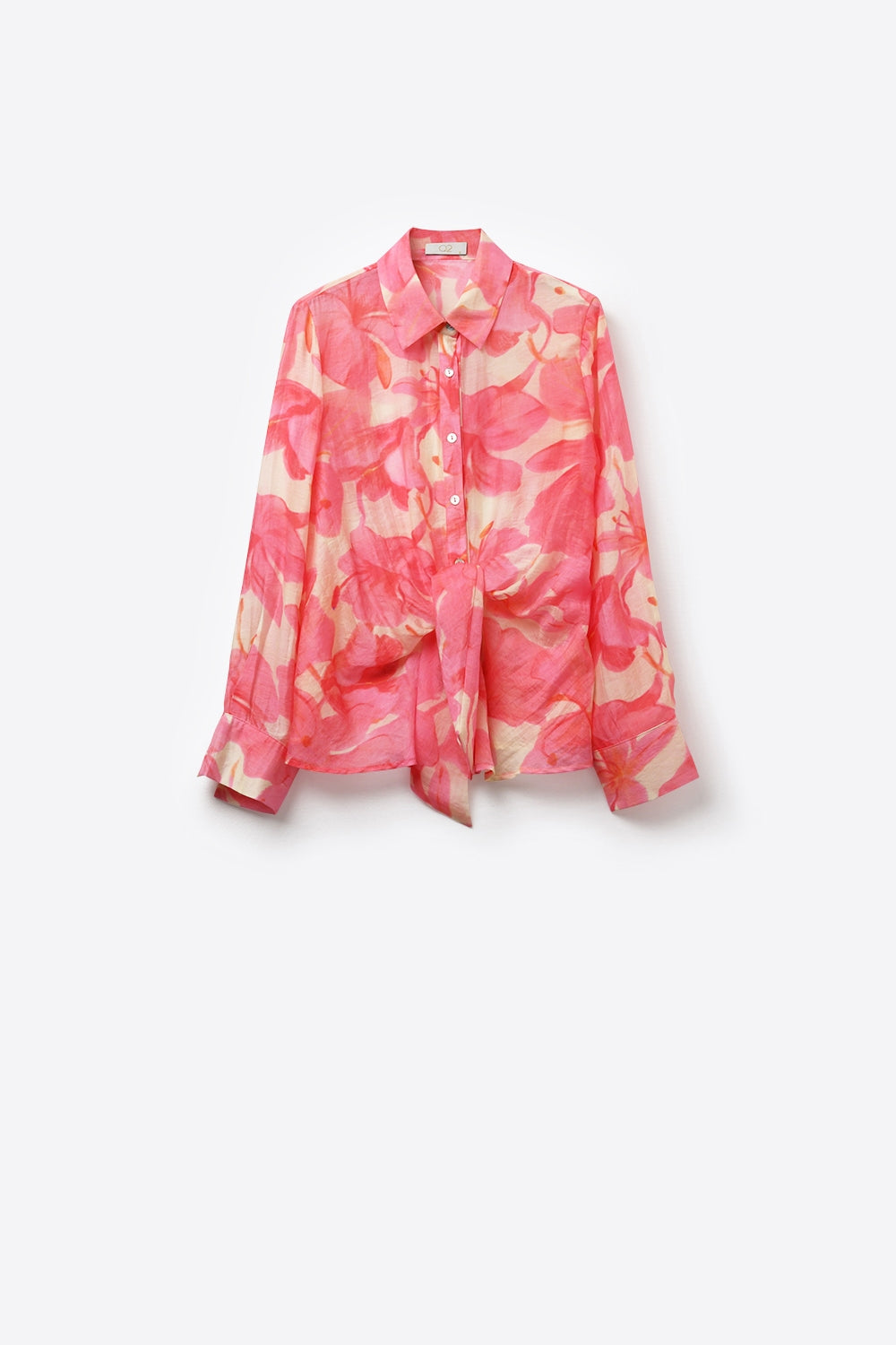 Pink Floral Print Long Sleeve Button-Up Shirt