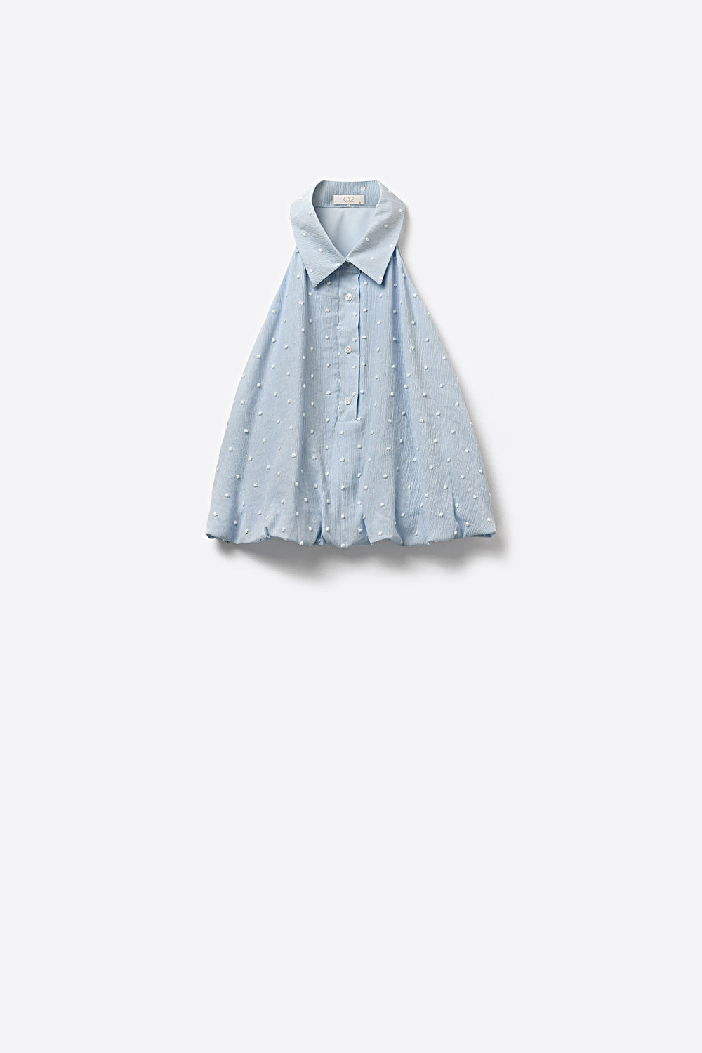 Light Blue Embroidered polka dot Blouse with buttons