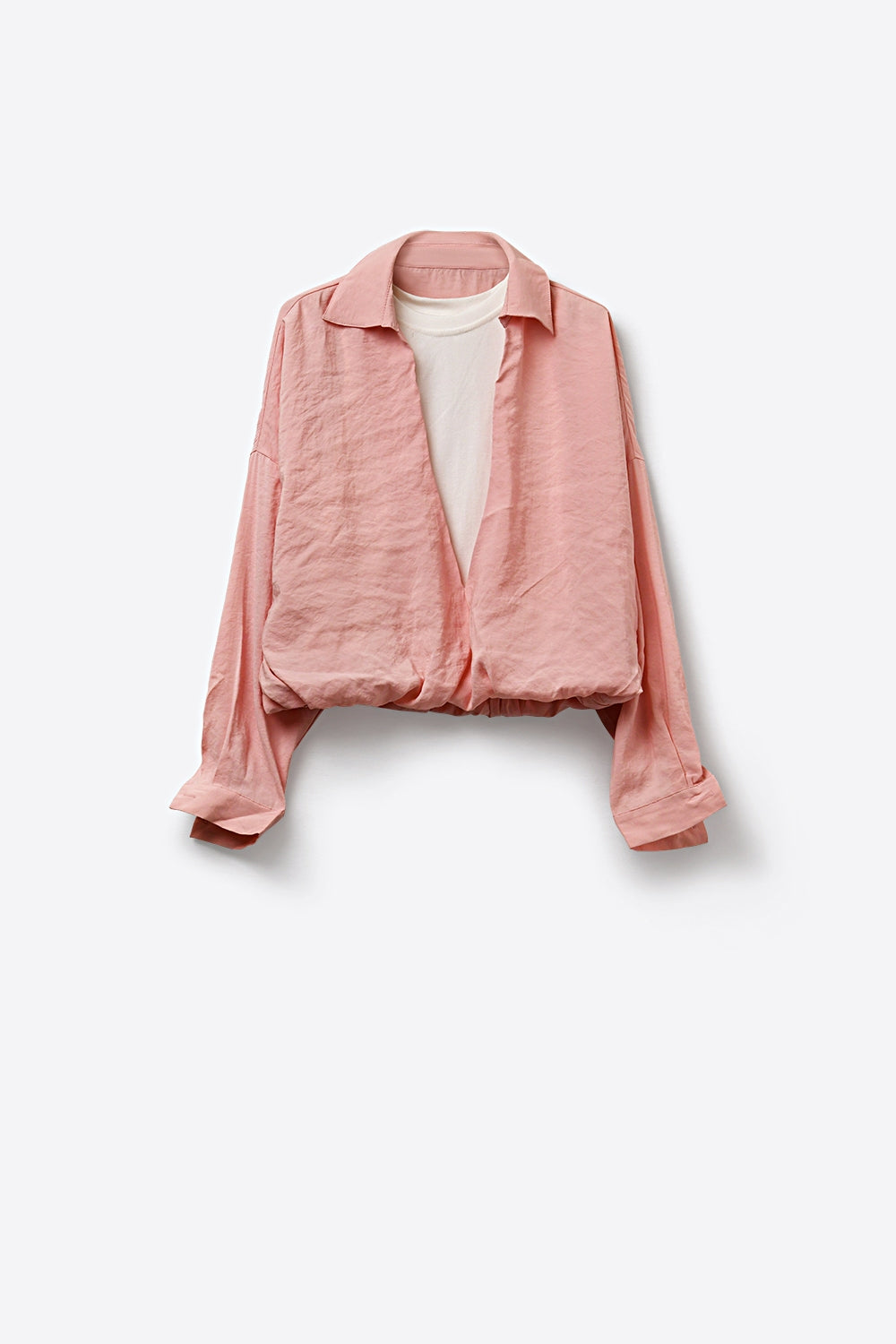 Pink Relaxed Fit Lightweight Textured Shirt and white t-shirt inside