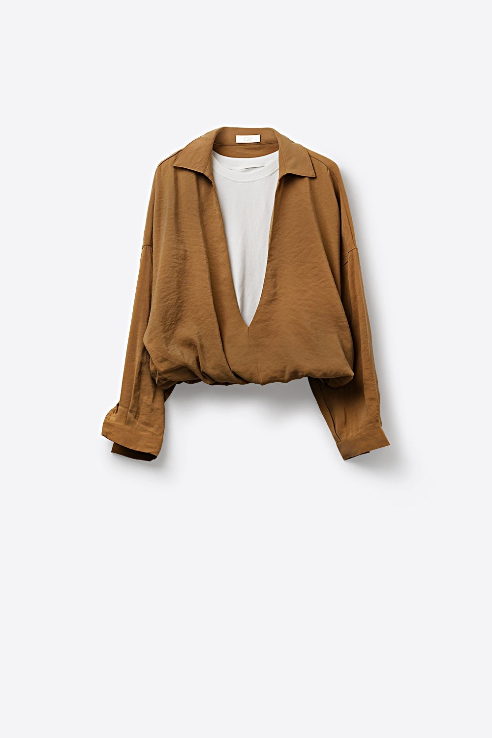 Camel Lightweight Textured Shirt and white t-shirt inside