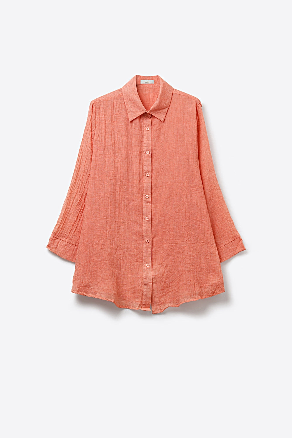 Coral Button-Down Shirt Tunic with sheer Crinkled fabric