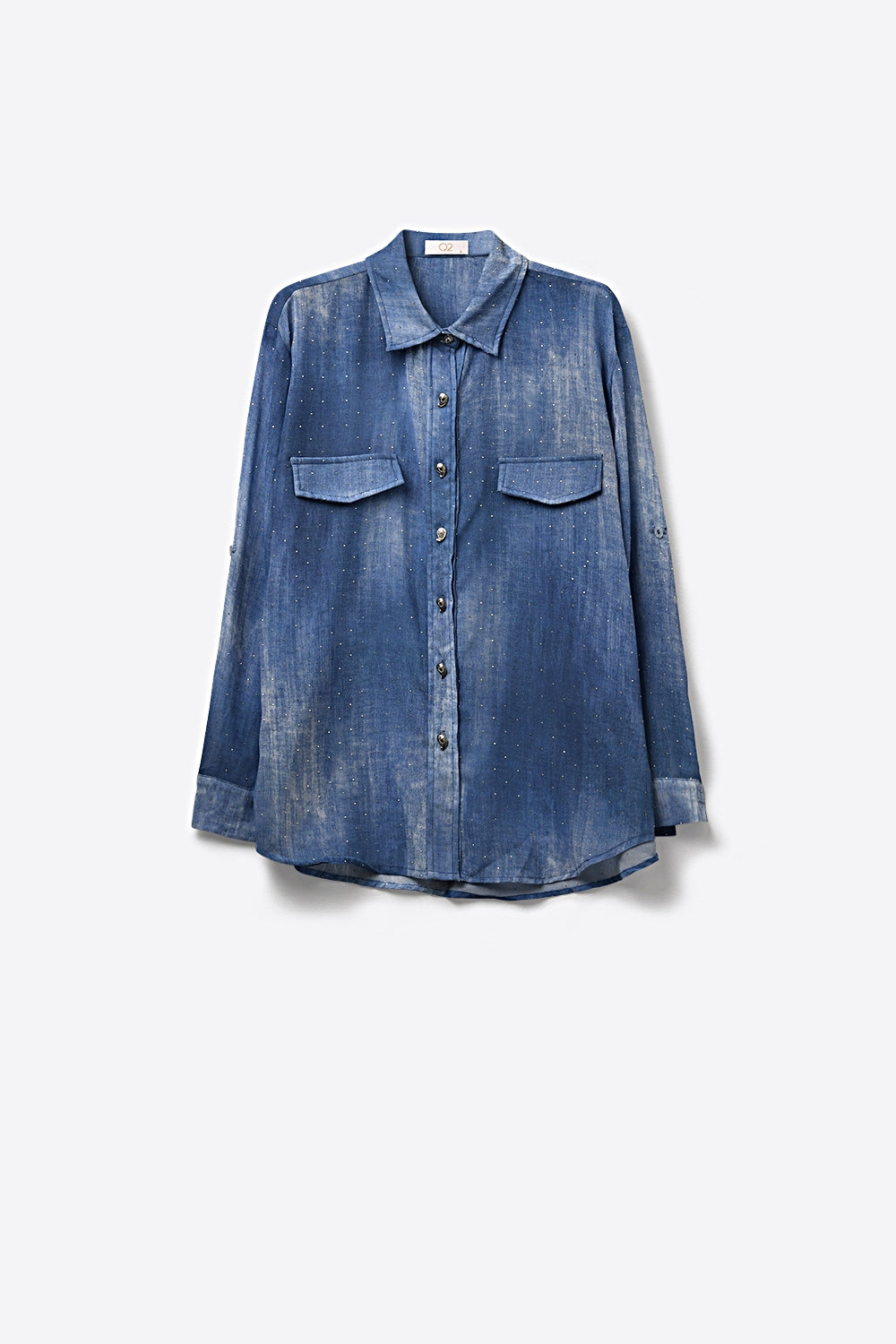 Blue tie dye Shirt in chiffon with strass details