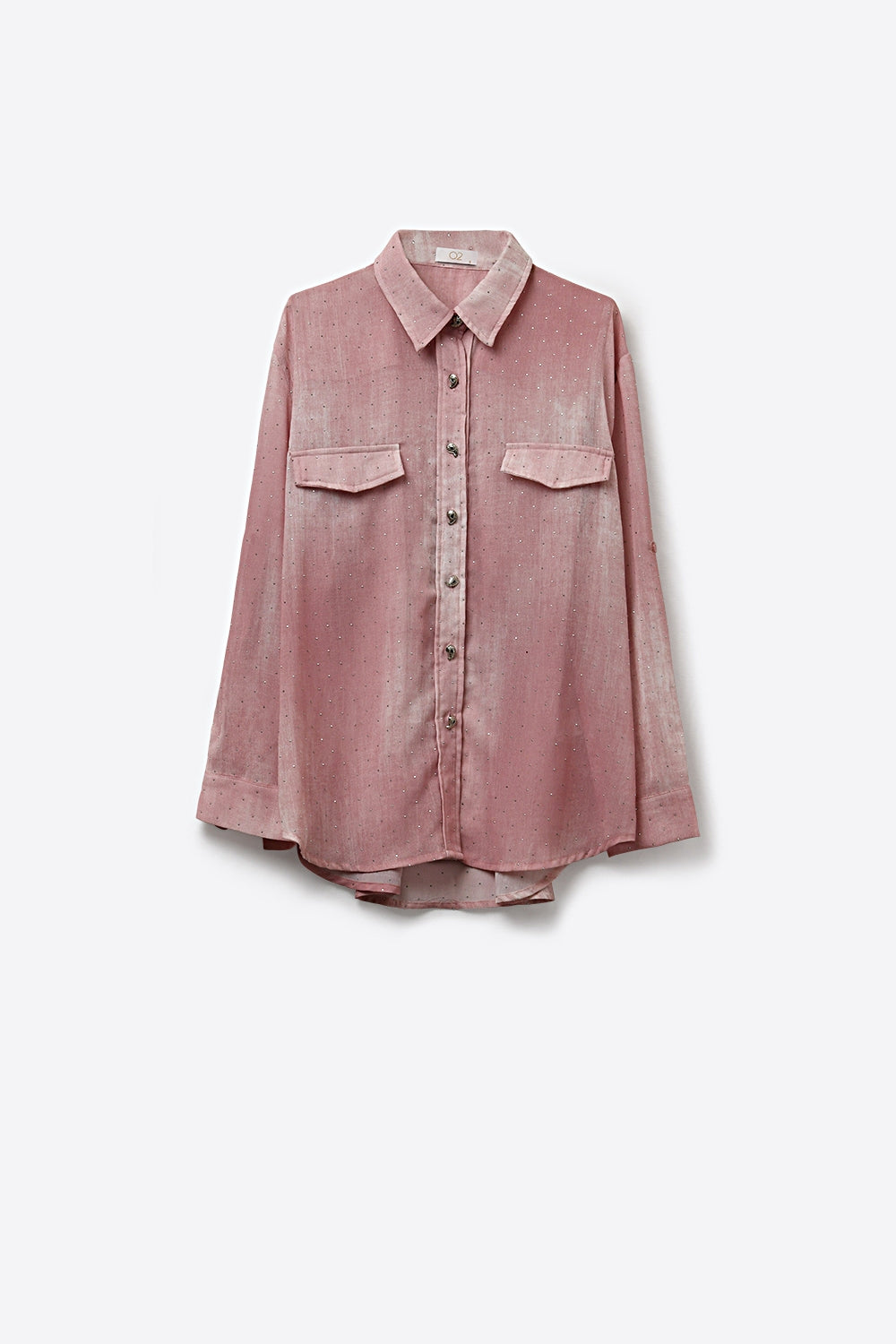 Pink chiffon Shirt with strass details and Chest Pockets