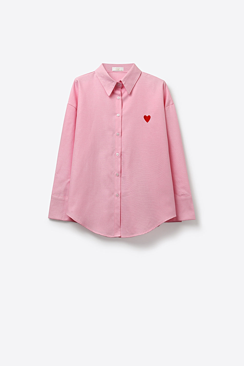 Pink Button-Down Shirt with Embroidered Heart Detail