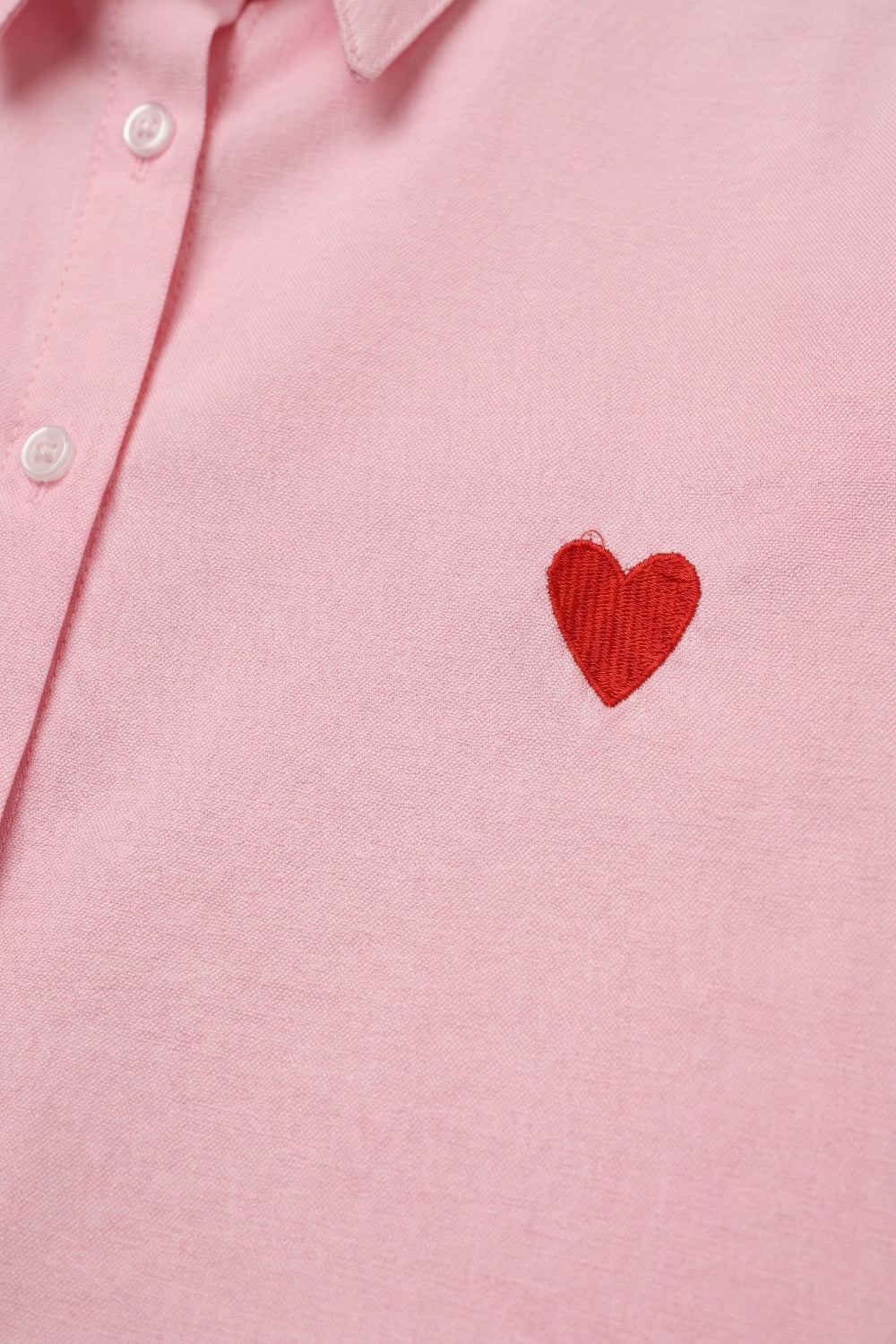 Pink Button-Down Shirt with Embroidered Heart Detail