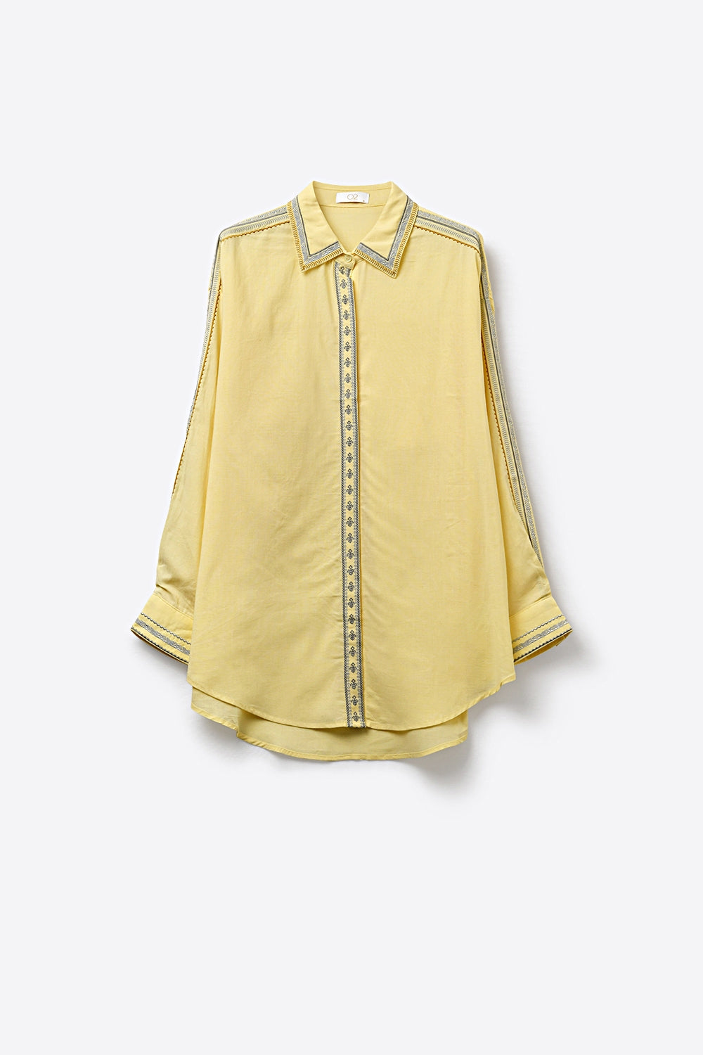 Yellow Oversize Shirt with Embroidered Trim Details
