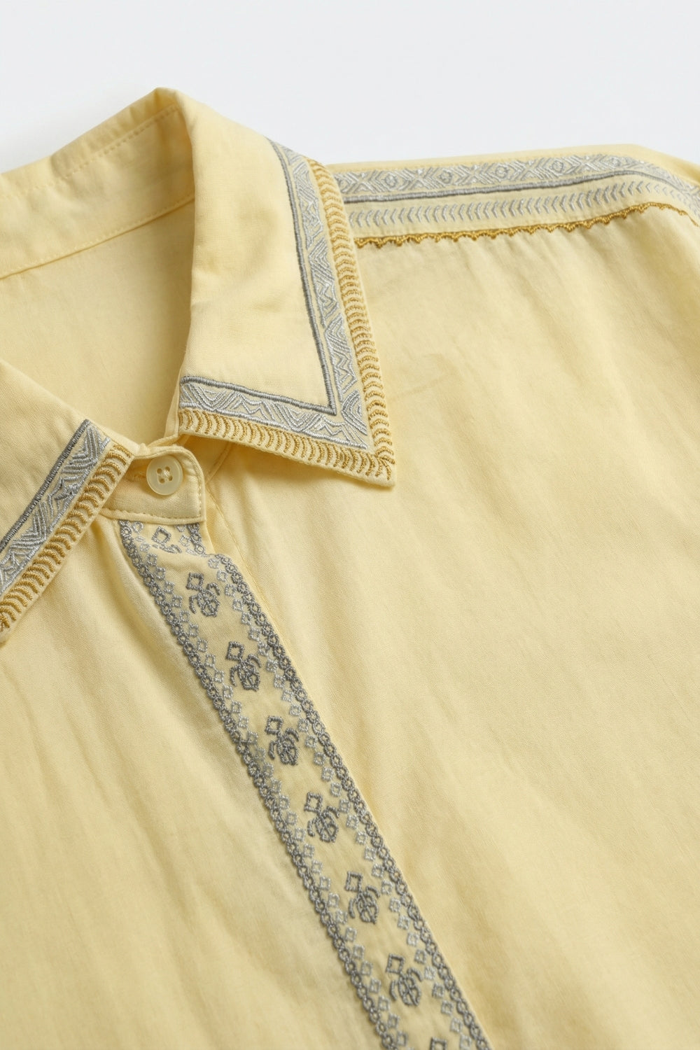 Yellow Oversize Shirt with Embroidered Trim Details
