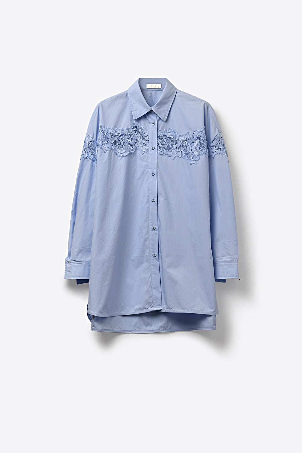 UNIKCOSA Light Blue Button-Down Shirt with Lace Detail