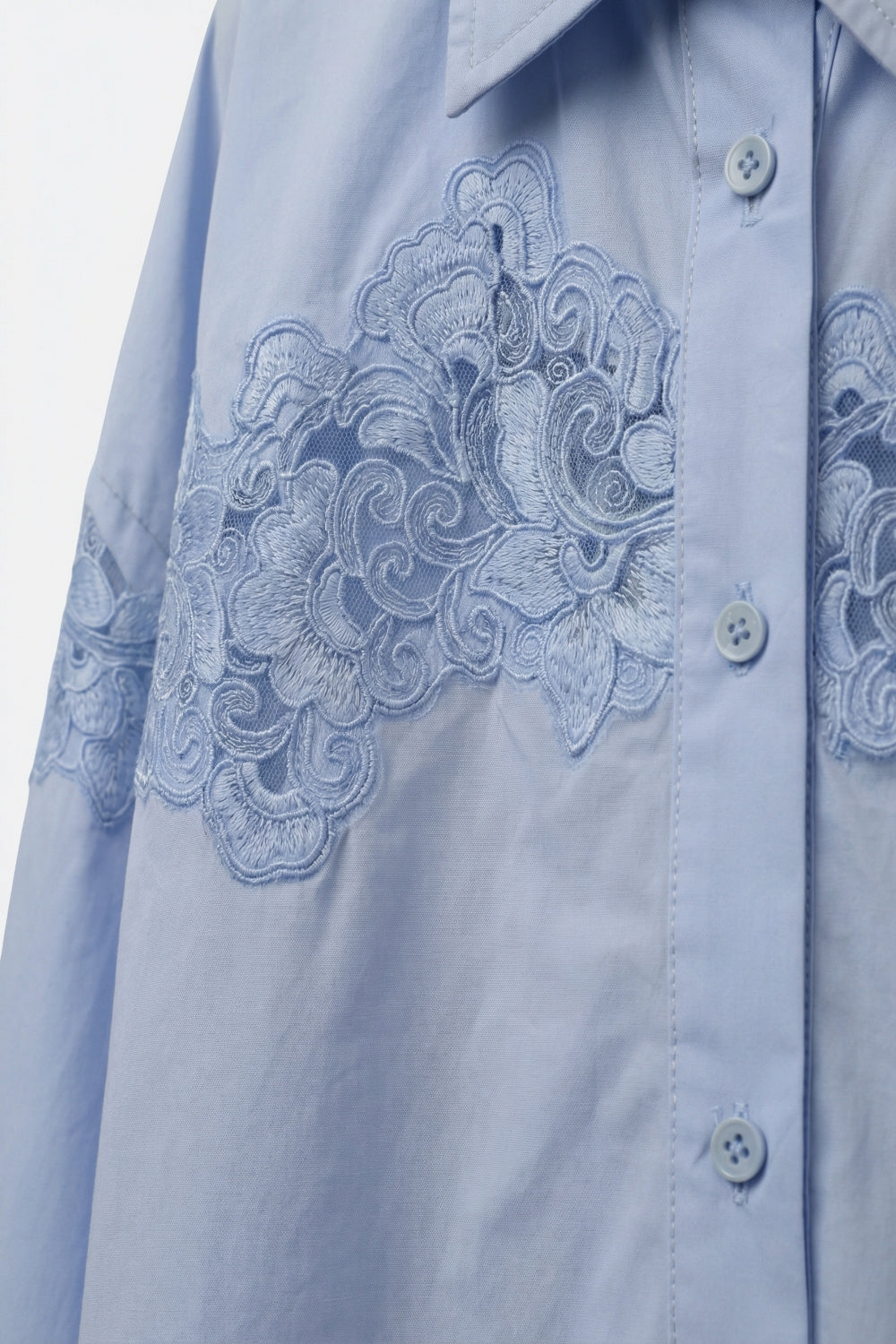 UNIKCOSA Light Blue Button-Down Shirt with Lace Detail