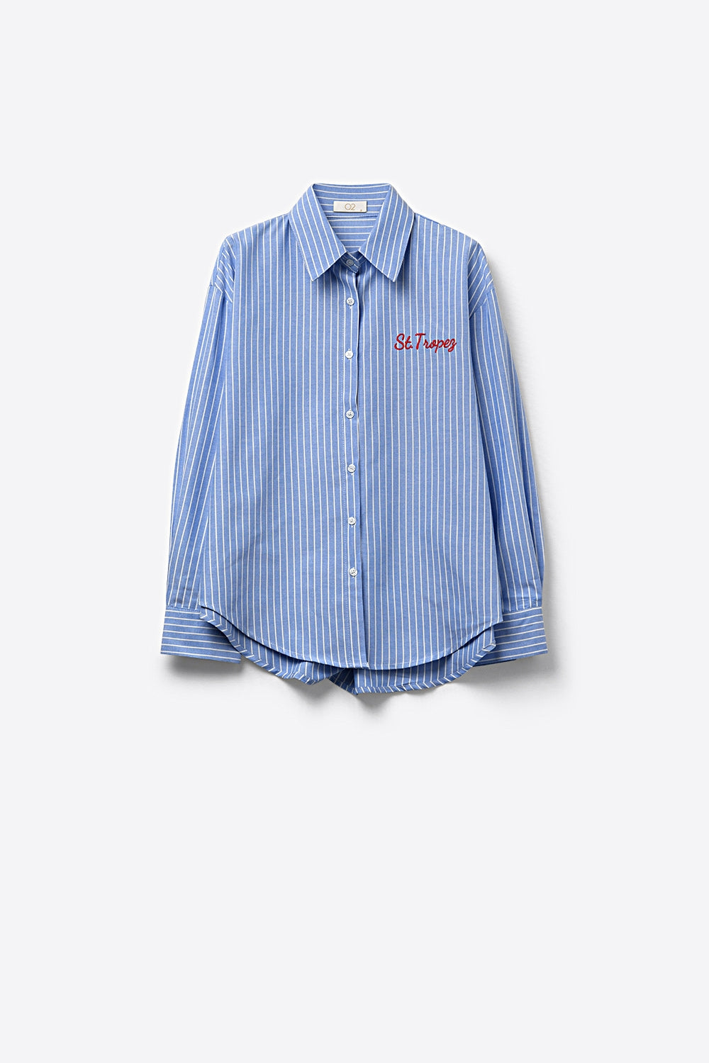 Blue Striped Classic Button-Down Shirt with Embroidery