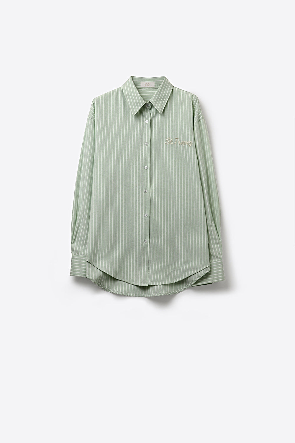 Light Green Striped Shirt with embroidered St. Tropez logo