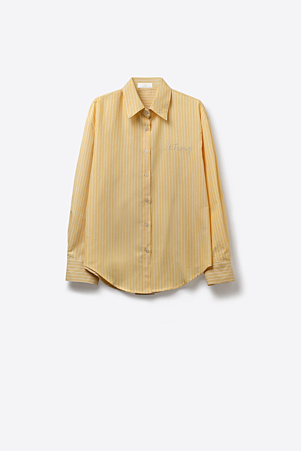 Yellow Pinstripe Button-Up Shirt With Embroidered St.Tropez