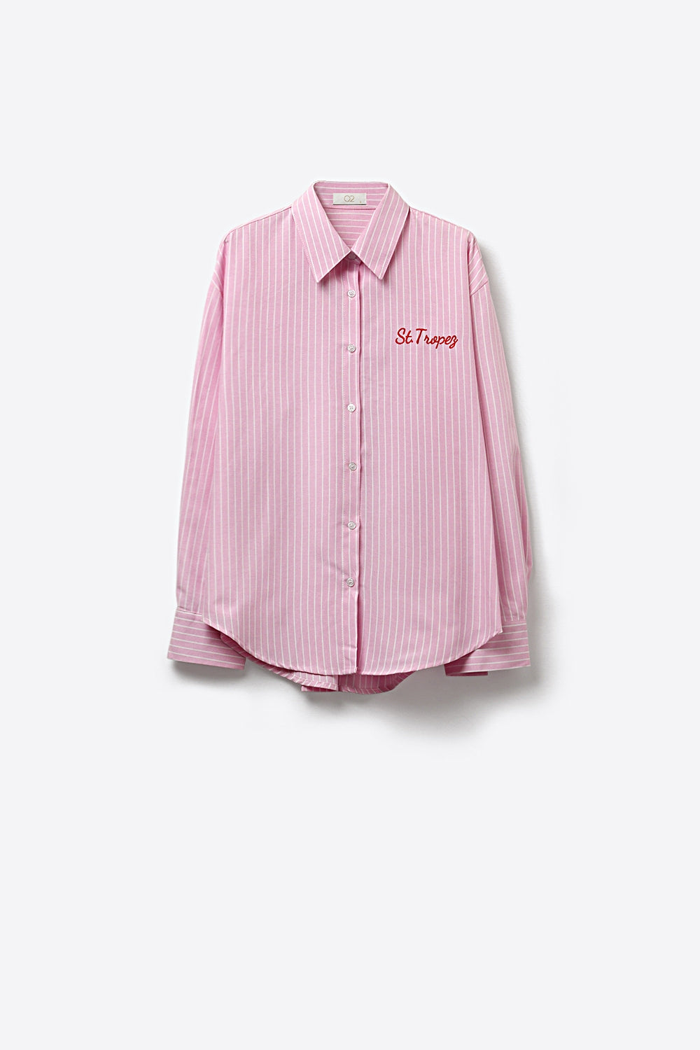 Pink Striped Button-Up Shirt with Embroidered Detail