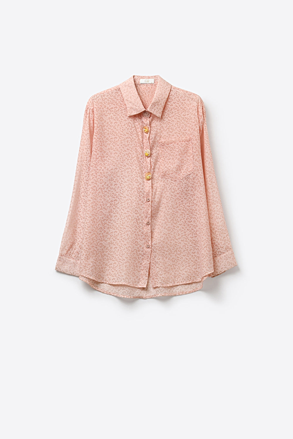 Pink Animal print shirt in sheer fabric with Button-Up Shirt and Pocket