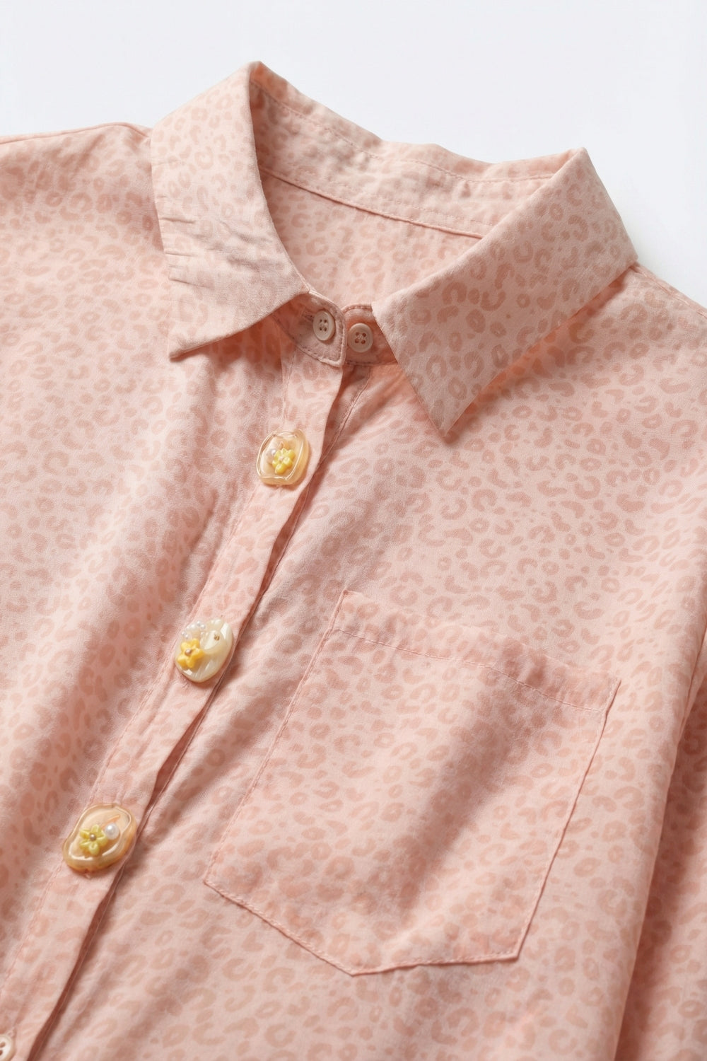 Pink Animal print shirt in sheer fabric with Button-Up Shirt and Pocket