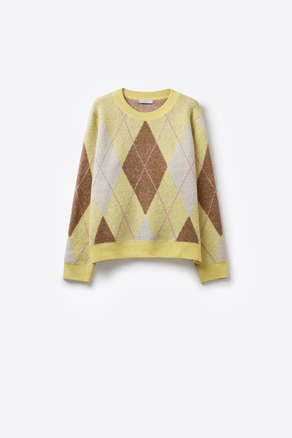yellow and camel Argyle Sweater in Soft Fluffy Knit
