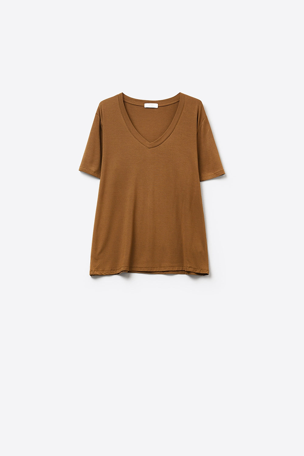 Brown Soft wide V-Neck t-shirt in viscose fabric