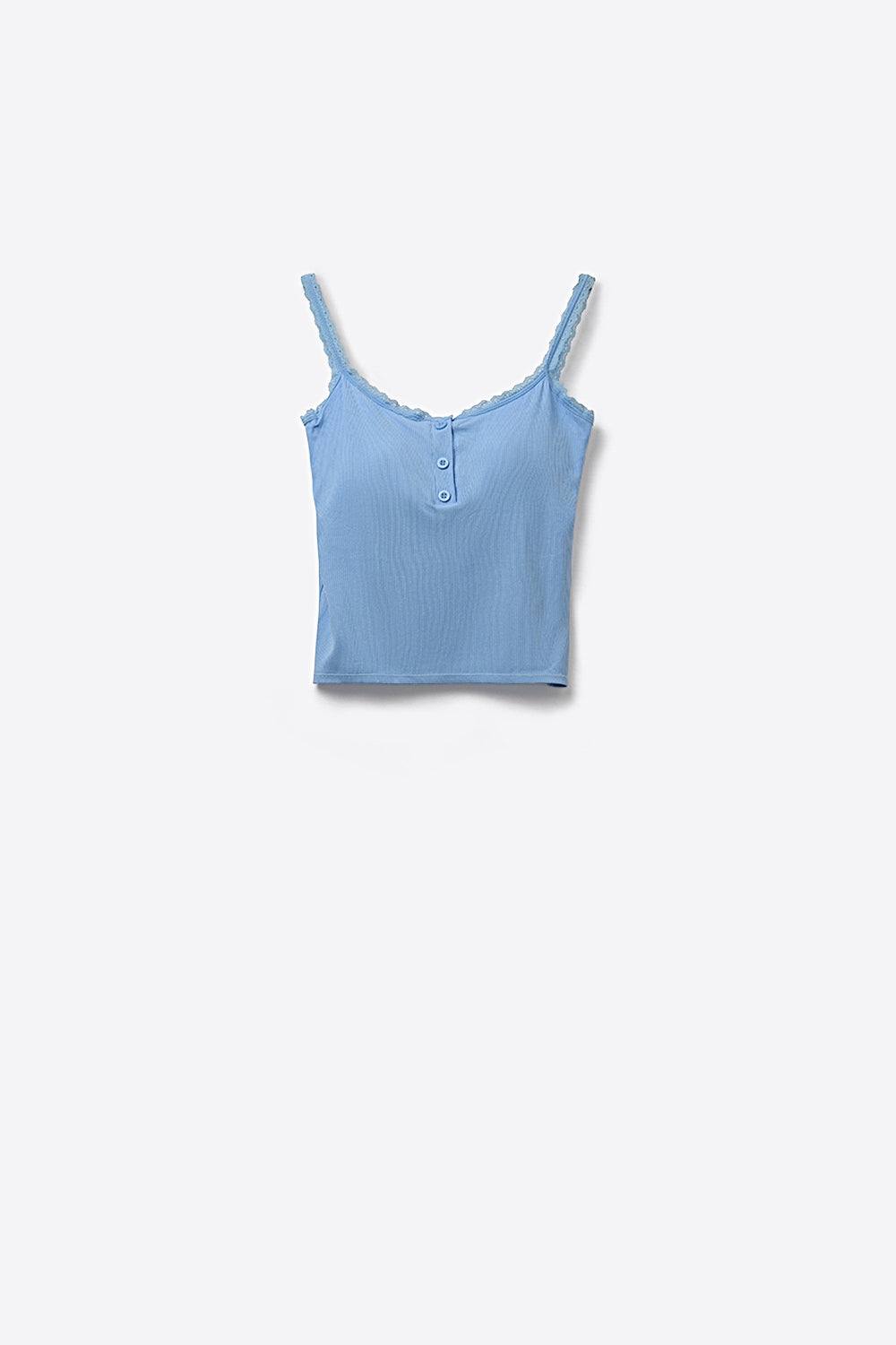 Light Blue Ribbed Knit Cropped Tank Top with buttons details