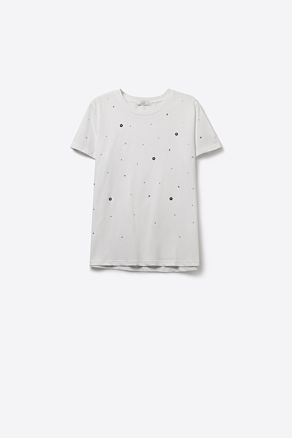 White Cotton T-Shirt Embellished with Strass Details