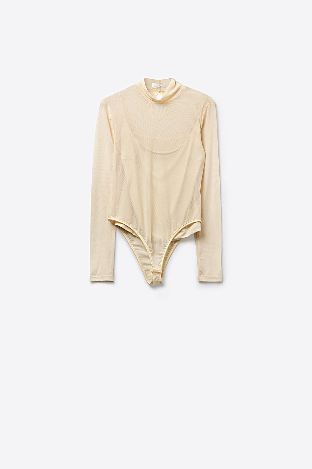 Cream Sheer Mesh Long Sleeve Bodysuit Top