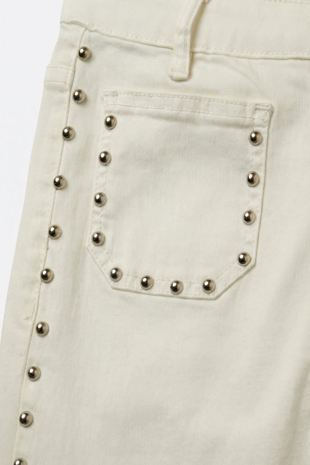 UNIKCOSA Cream Flared Jeans with Studded Trim Detail