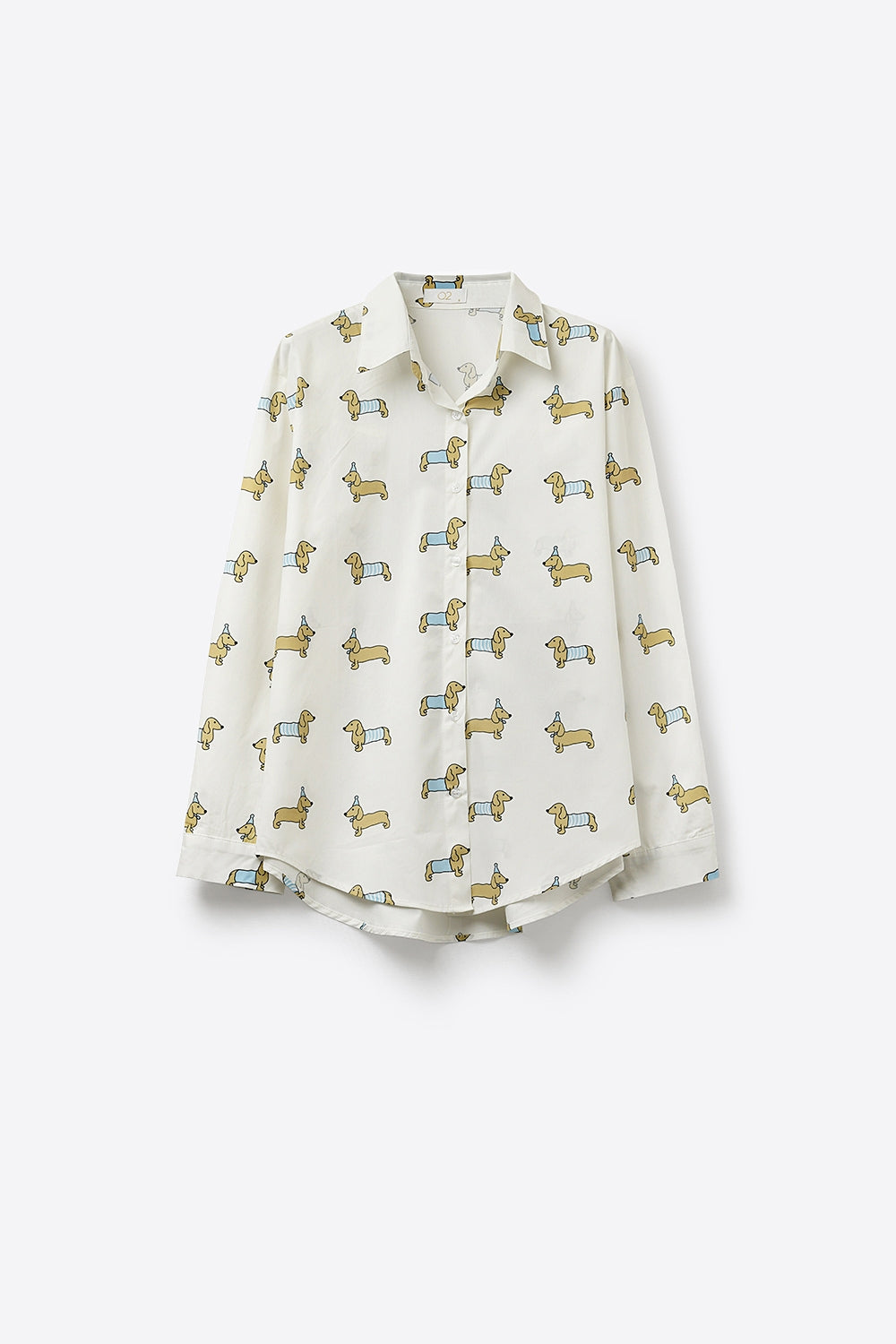 White Button-Up Shirt with Playful Dog Print