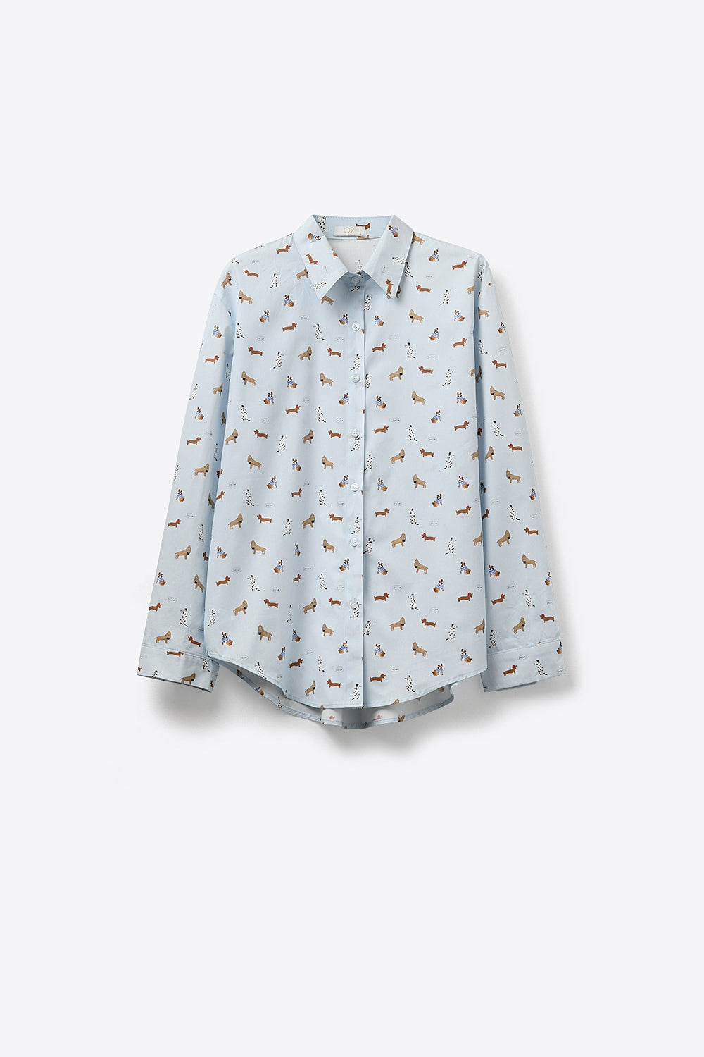Light Blue Button-Down Shirt with Dog Print