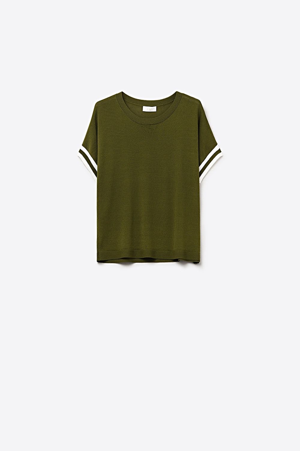 UNIKCOSA Olive Green fine Knited sweater with Striped Cuffs
