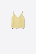 Knit Buttoned Crop Top in yellow color