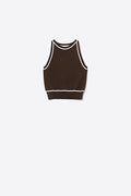 Sleeveless Knitted top In brown Featuring detail white Lines
