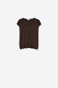Brown Knit Cap Sleeve Pullover Top with Ribbed Detail
