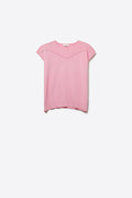 Pink Knit Short Sleeve Sweater with Ribbed Detail