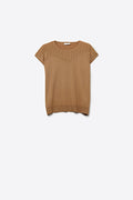 Camel Knit Cap Sleeve Sweater with Ribbed Detail