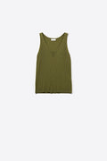 Olive Green Ribbed Knit V-Neck Tank Top
