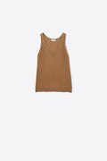 Camel Ribbed Knit V-Neck Tank Top