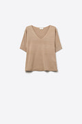 Beige V-Neck Relaxed Fit Knit Top
