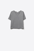 Grey Relaxed V-Neck Short Sleeve Knit Top