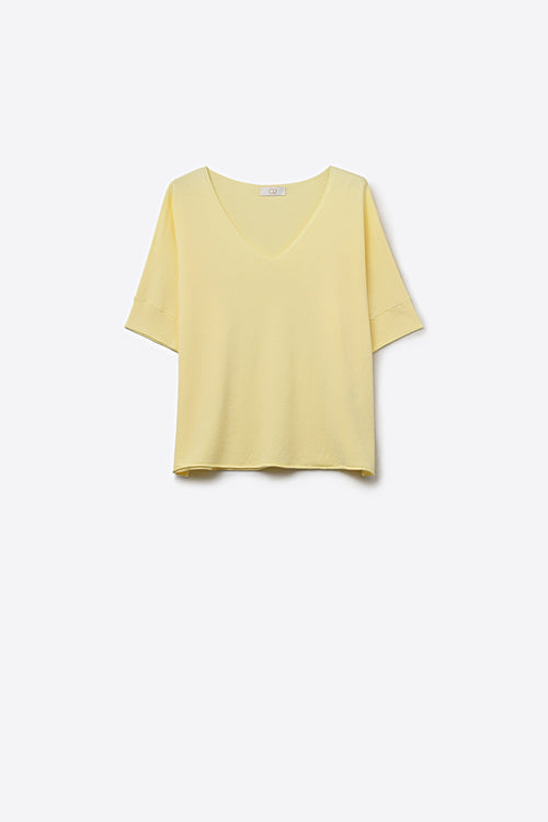 butter Yellow V-Neck Relaxed Fit Short Sleeve sweater — view 2 of 3