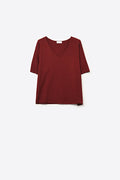 Burgundy Relaxed V-Neck Short Sleeve Knit Top