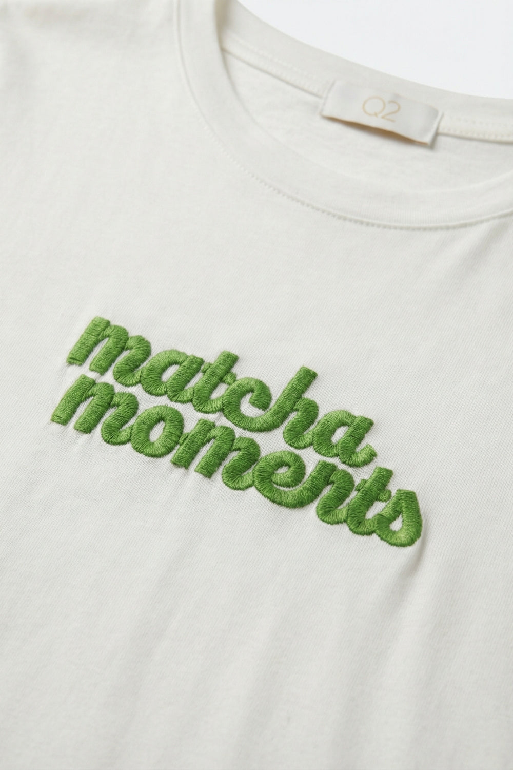 White Matcha Moments Embroidered Tee in Green