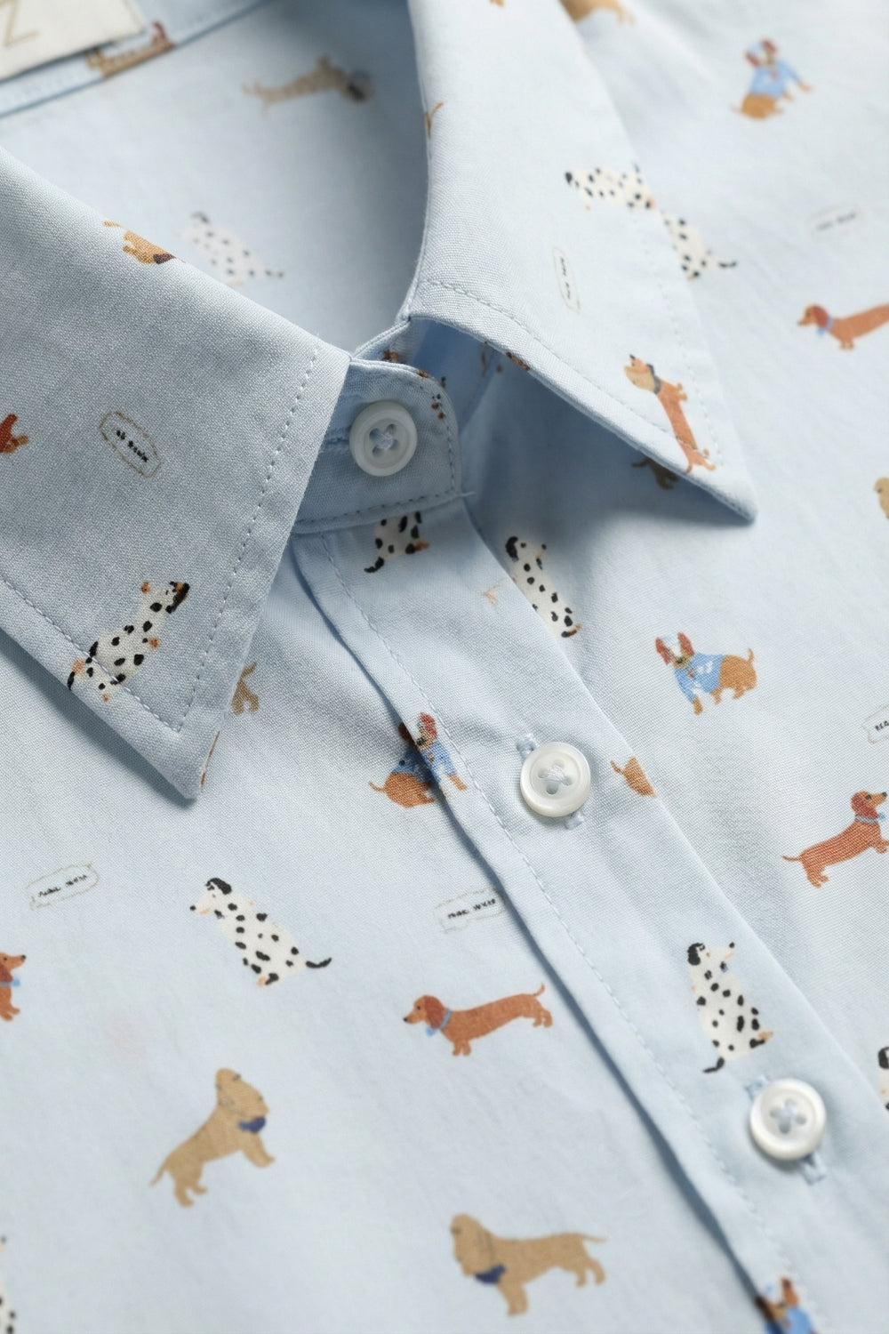 Light Blue Button-Down Shirt with Dog Print