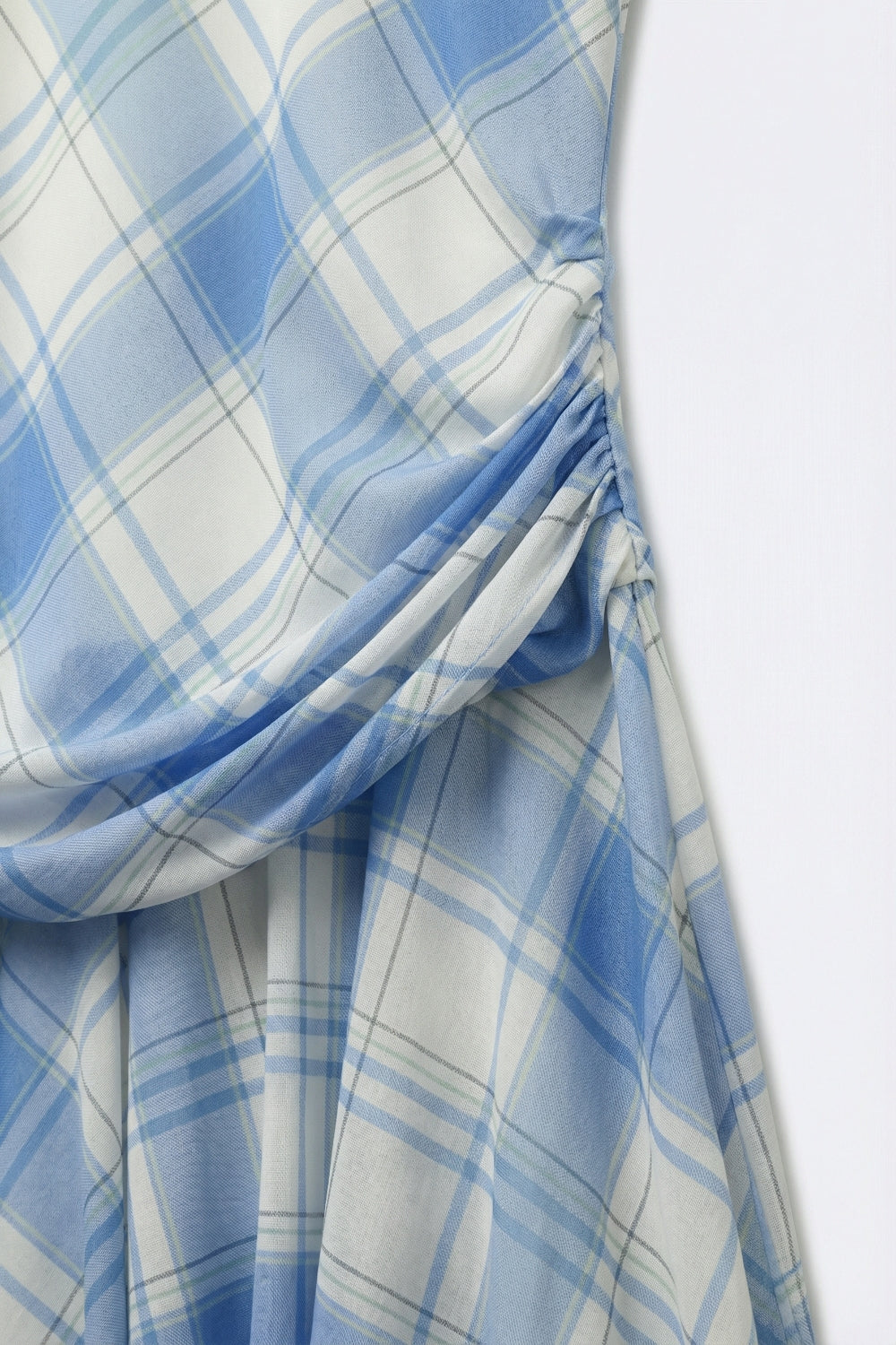 mesh fabric Long Sleeve Asymmetrical Dress in blue
