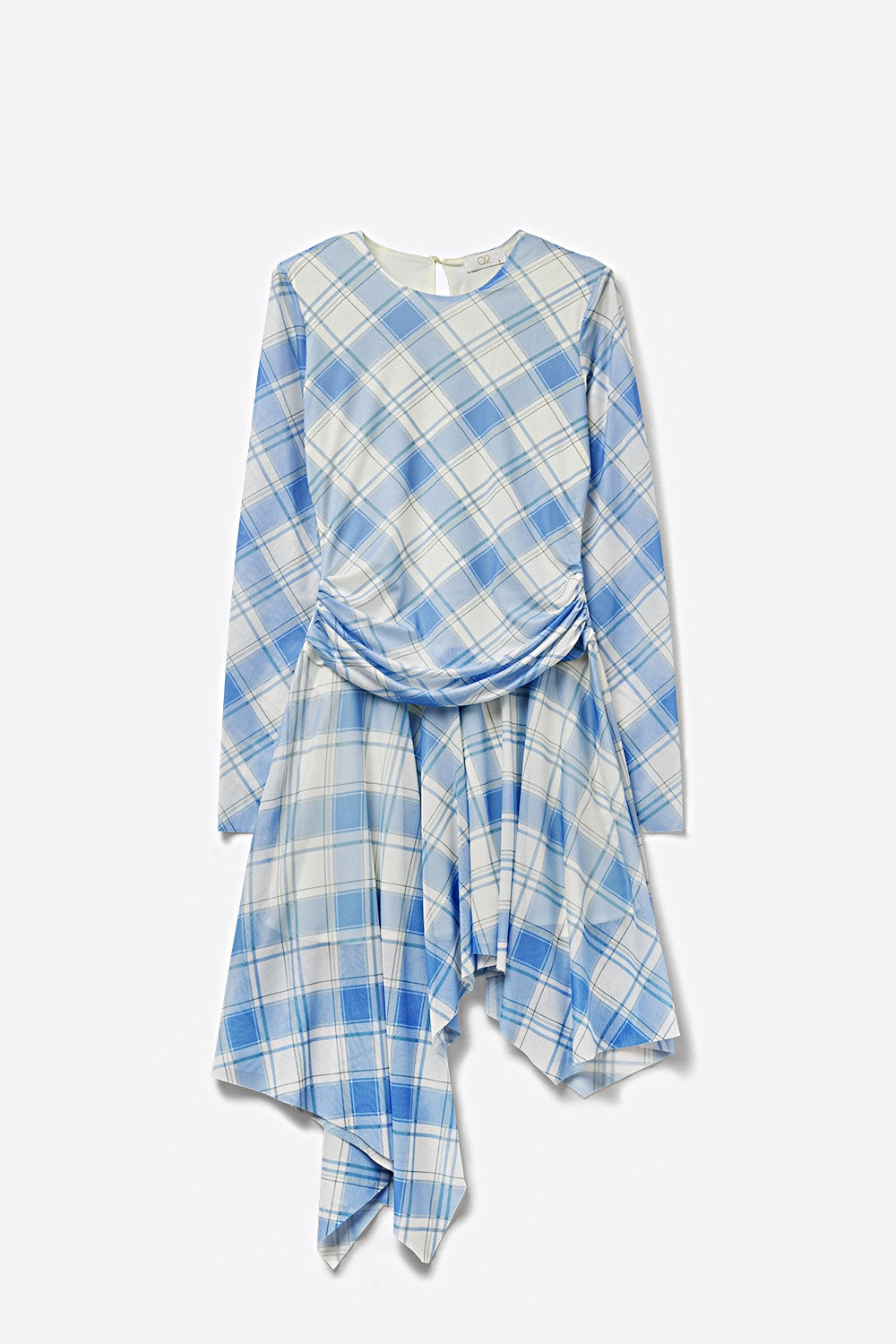 mesh fabric Long Sleeve Asymmetrical Dress in blue