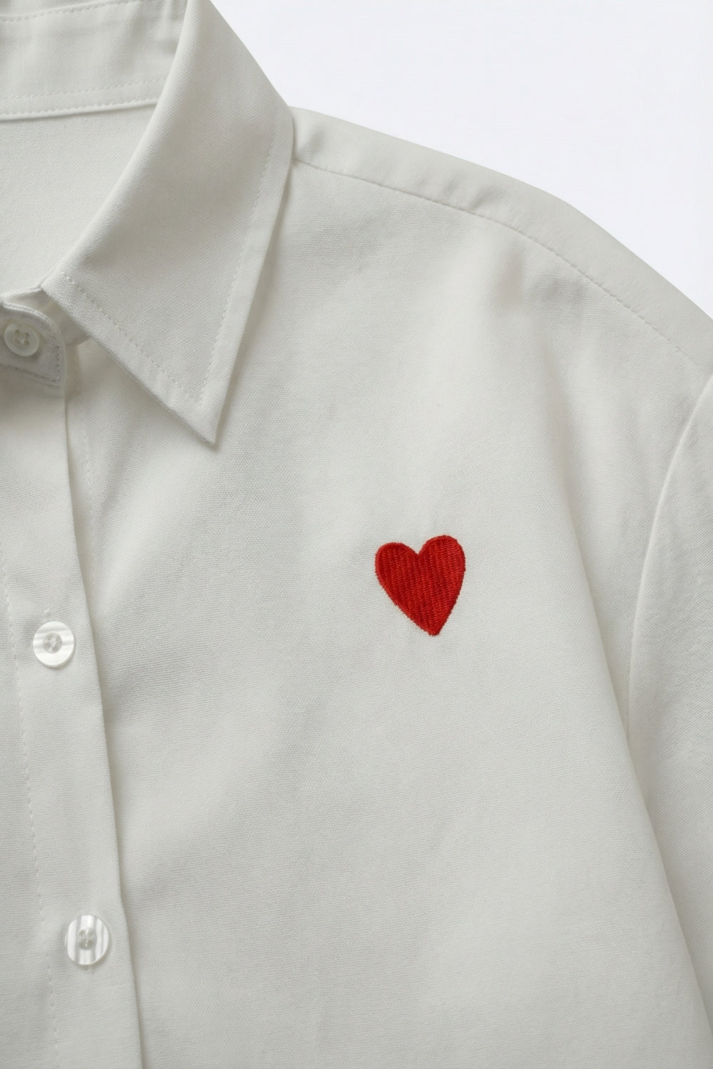 white Oxford Cotton Shirt with Embroidered red Heart Detail