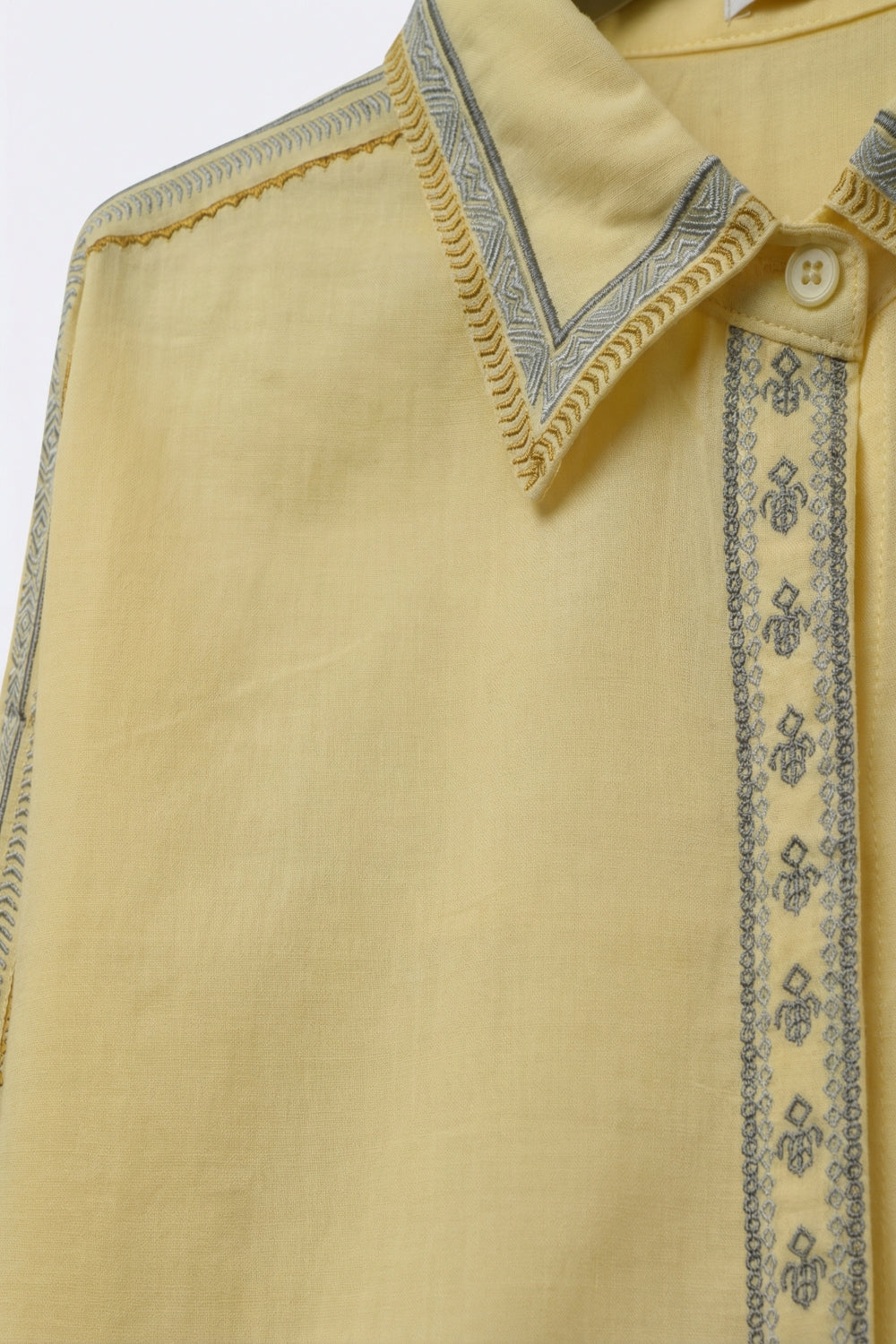 Yellow Oversize Shirt with Embroidered Trim Details