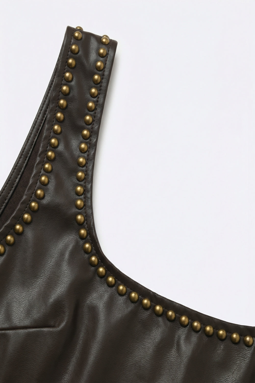 Brown Faux Leather Bodysuit with Stud Detail